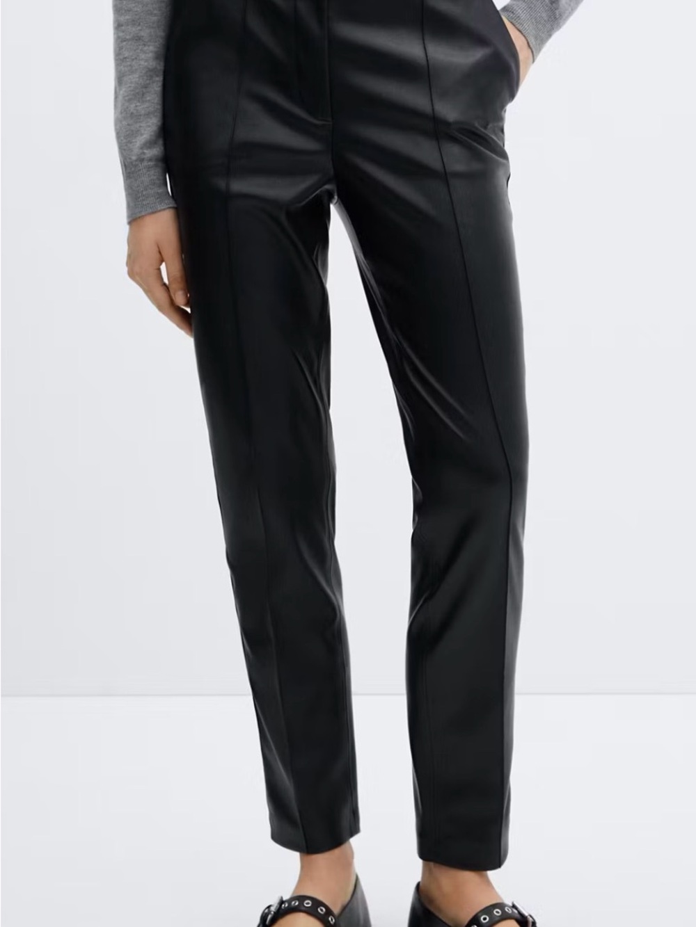 Mango Black Faux Leather Straight-Leg Pants